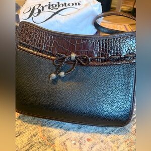 Brighton Black and Brown Croc-Embossed Shoulder Bag